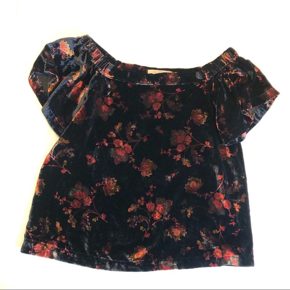 Loft black floral velvet off shoulder top small P